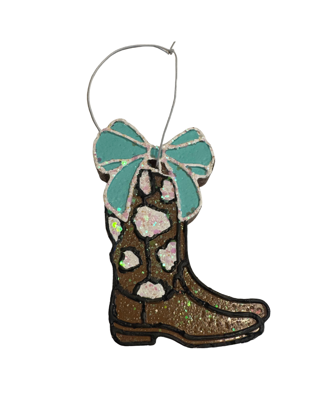 Cowgirl Boots with Bow - Teal, White, Brown and Black - Sandalwood Linen Scent