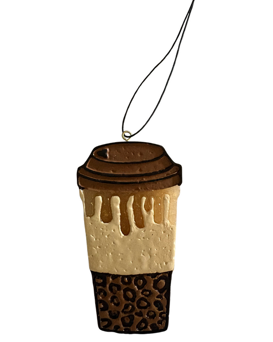 Iced Latte in Leopard Print Cup - Fireplace Warmth Scent