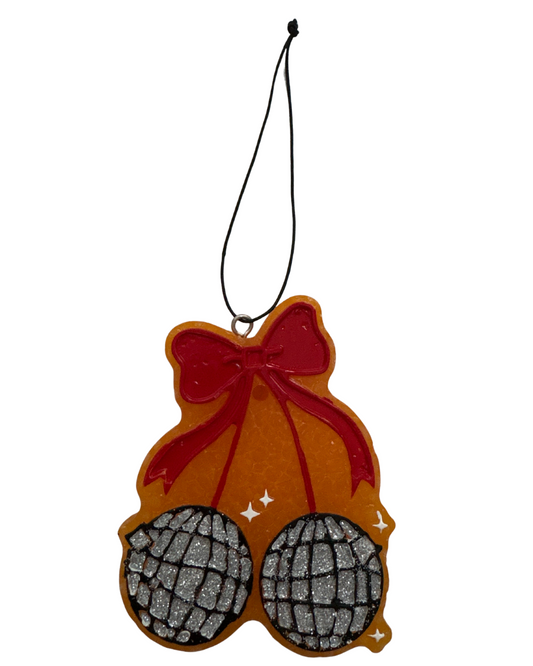 Disco Balls Silver Glitter w/Red Bow - Orange, Red, Silver Glitter - Coconut Cherry Scent