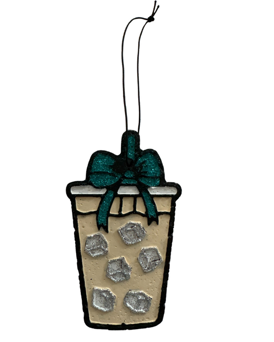Iced Latte -Antique White and Teal Glitter - Fresh Linen Scent