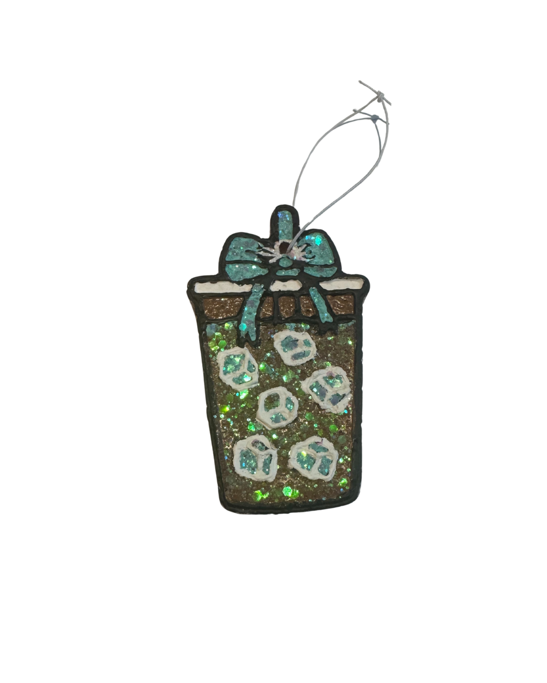 Iced Latte with Bow - Teal White and Brown - Sandalwood Linen Scent