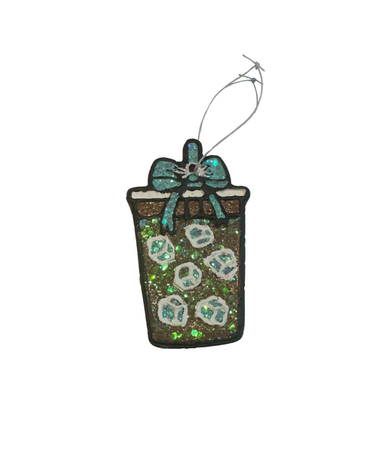 Iced Latte with Bow - Teal White and Brown - Sandalwood Linen Scent