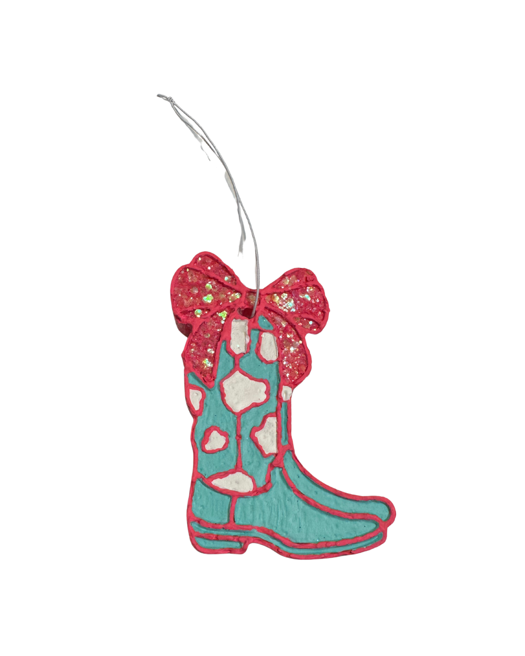 Cowgirl Boots with Bow - Pink, Teal and White - Bubble Gum Scent
