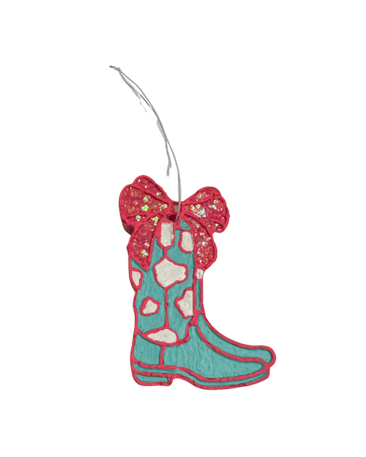 Cowgirl Boots with Bow - Pink, Teal and White - Bubble Gum Scent