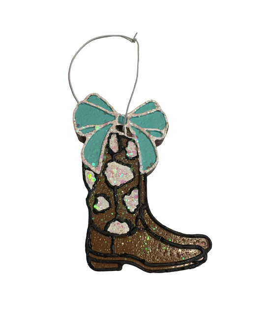 Cowgirl Boots with Bow - Teal, White, Brown and Black - Sandalwood Linen Scent