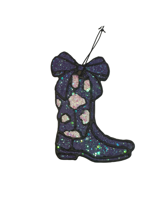 Cowgirl Boots with Bow - Purple, Black and White - Fresh Linen Scent